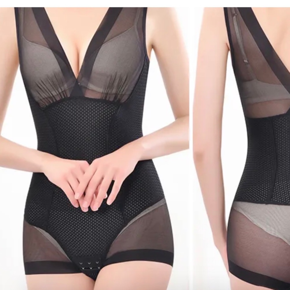 Black body suit. Girdle waist trainer snap crotch Shaper